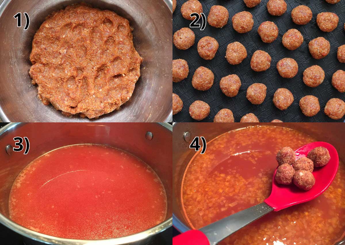 Step-by-step photos of making Armenian meatball soup in a tomato broth.