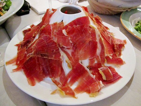 A plate of sliced Spanish ham