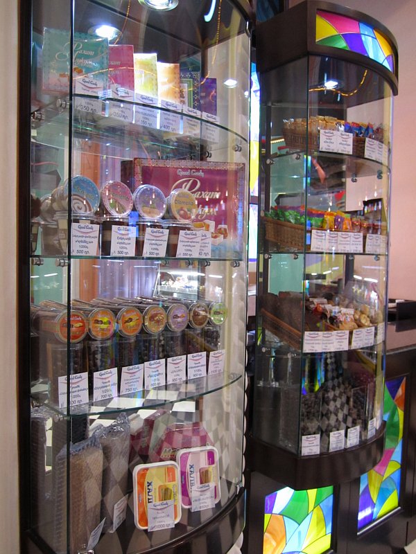 A store display filled with various types of chocolates