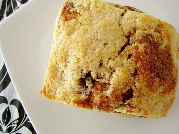 overhead closeup of a square scone on a white plate