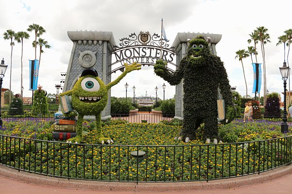 a topiary of Mike and Sully from Monster\'s Inc