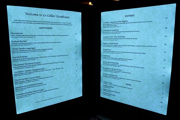 A lit up restaurant menu