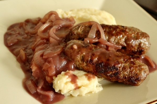 English Bangers and Mash with Onion Gravy Recipe