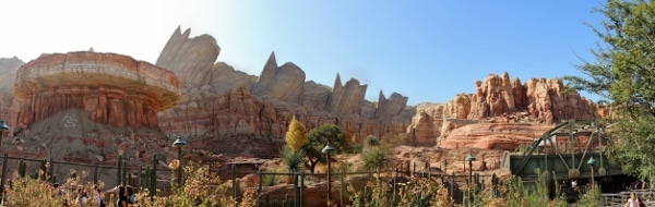 a panoramic view of the Cadillac Mountain range in Cars Land it Disney\'s California Adventure