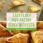 Cheese borek puff pastry triangles before and after baking