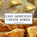 Cheese borek puff pastry triangles before and after baking