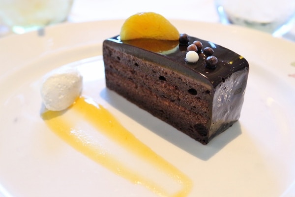 A piece of chocolate cake on a plate