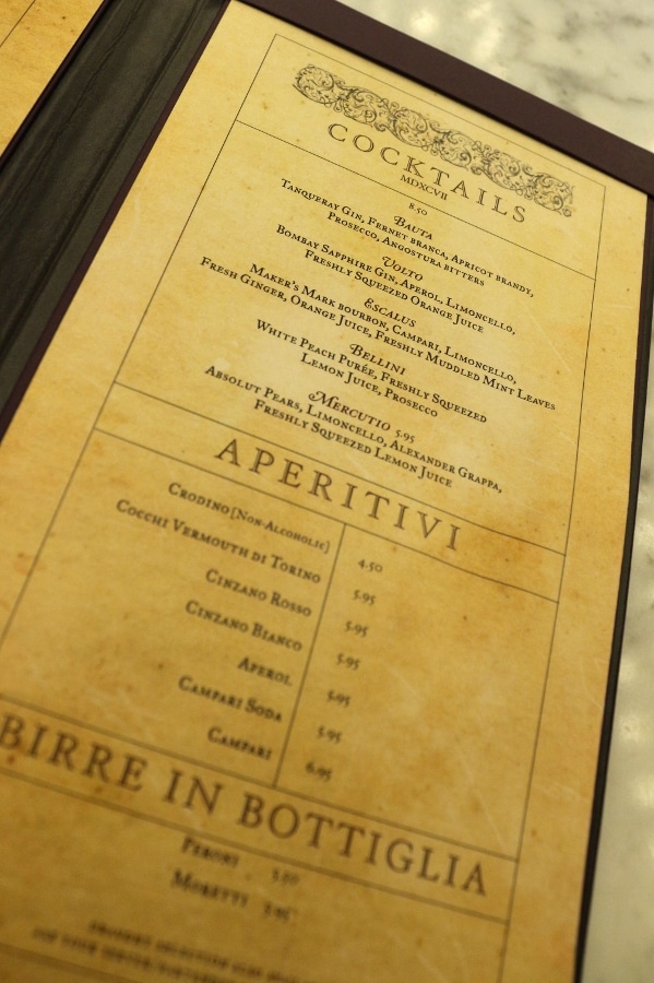 A closeup of a bar menu