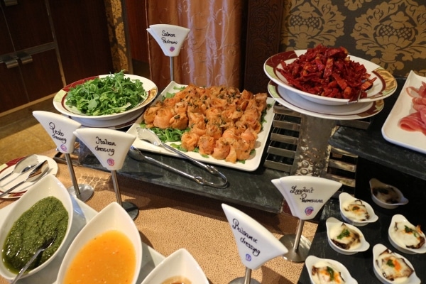 platters of food on a buffet