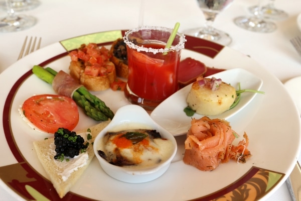 another angle of a plate of food selections from a buffet