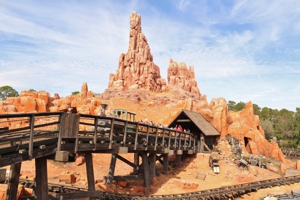 view of the Big Thunder Mountain Railroad roller coaster ride