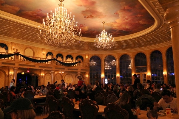 a restaurant dining room that resembles the ballroom in Disney\'s Beauty and the Beast movie