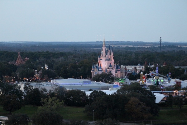 view of Cinderella Caste and the Magic Kingdom from Disney\'s Contemporary Resort