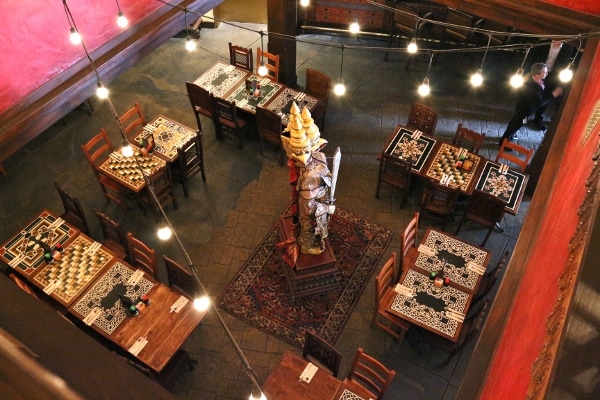 overhead view of the interior of Yak and Yeti restaurant