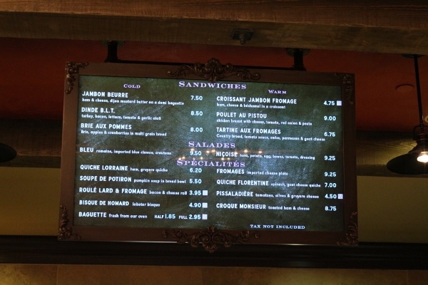 A close up of a screen with a food menu on it