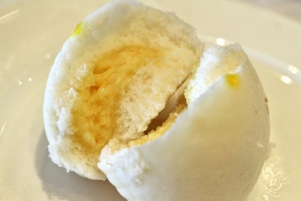 cross-section of a steamed egg custard bun