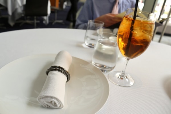 the table setting on a restaurant table