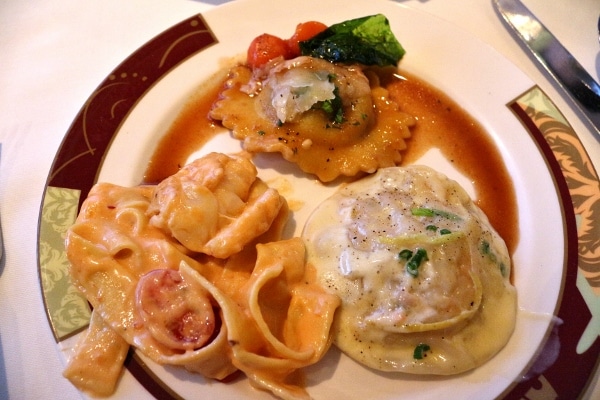 a sampling of three different pasta dishes served on a plate