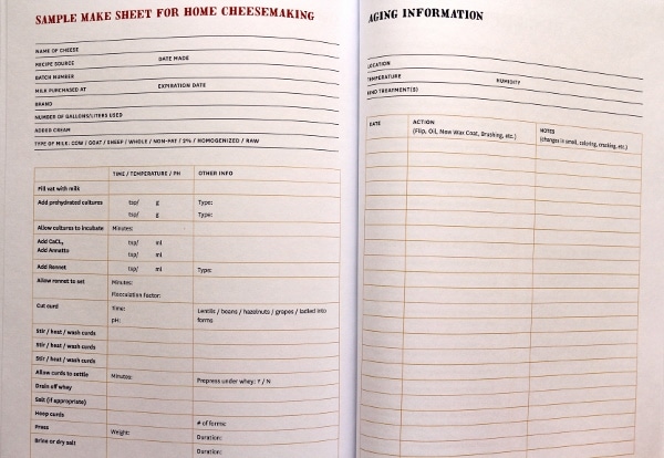 an image of worksheets inside a cheesemaking cookbook