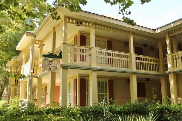 a closeup of a building in the Alligator Bayou section of Disney\'s Port Orleans Riverside Resort