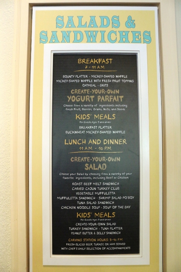 a menu posted on a wall