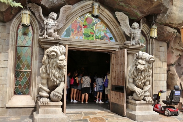 carved stone entrance to Be Our Guest Restaurant