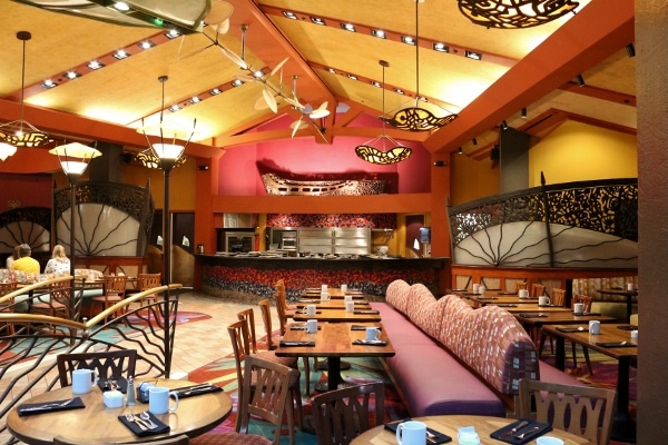 wide view of the Kona Cafe dining room with colorful furniture and decor