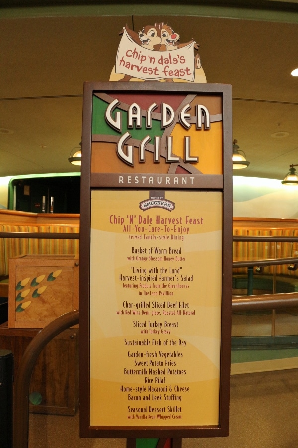 the Garden Grill dinner menu