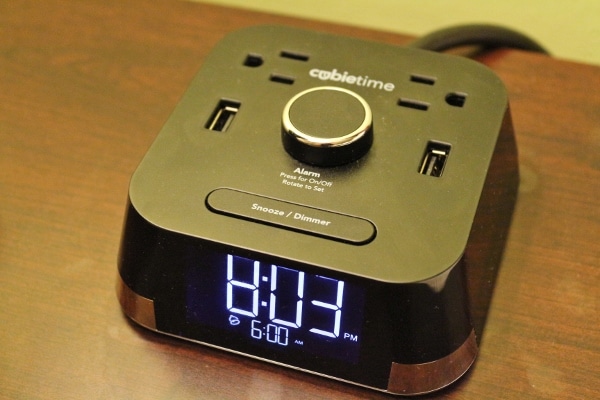 An alarm clock with USB ports