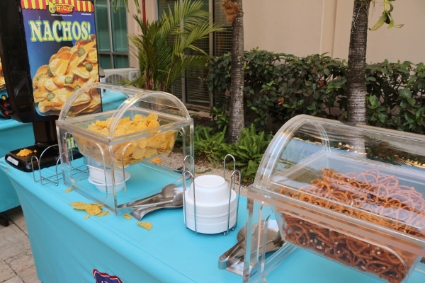 a buffet of snacks like chips and pretzels