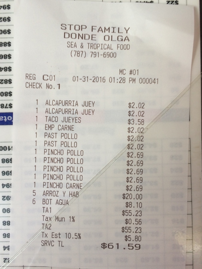 A close up of the food receipt