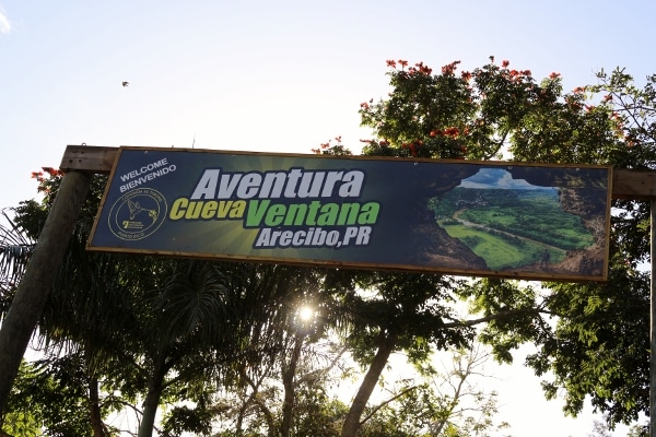 A sign that says Aventura Cueva Ventana, Arecibo, PR