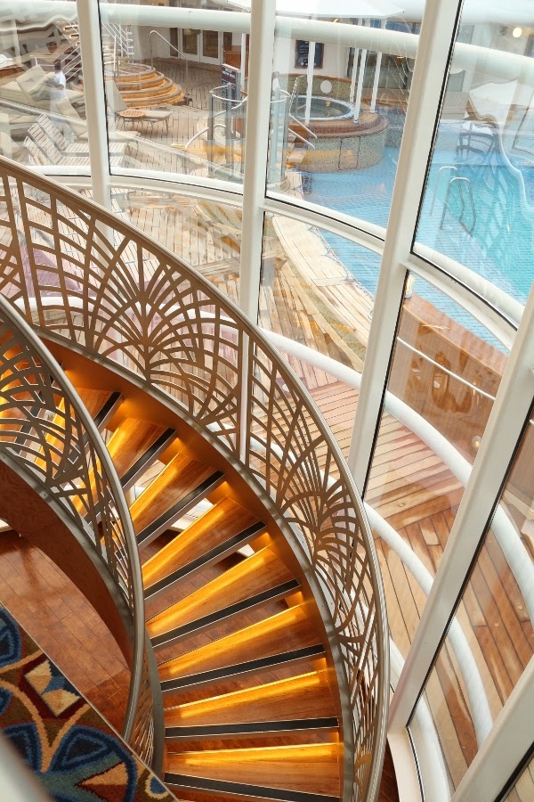 view looking down the staircase inside the Outlook Cafe