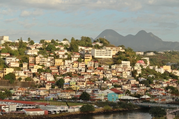 colorful buildings on a hillside in Martinique