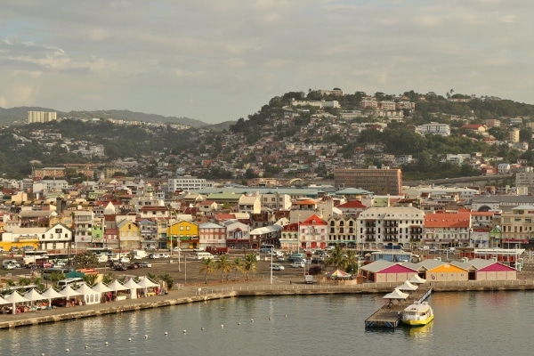 colorful buildings in the port area of Martinique