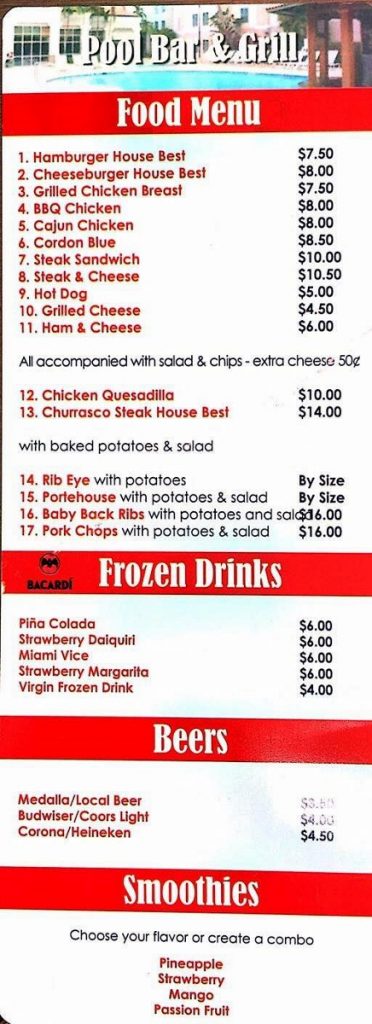 a pool bar and grill menu