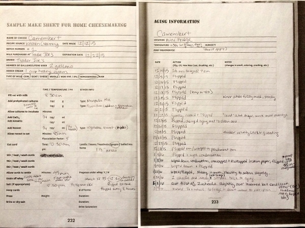 A close up of cheese making notes on white paper