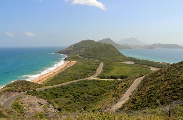 a view from Timothy Hill of where the Atlantic Ocean meets the Caribbean Sea