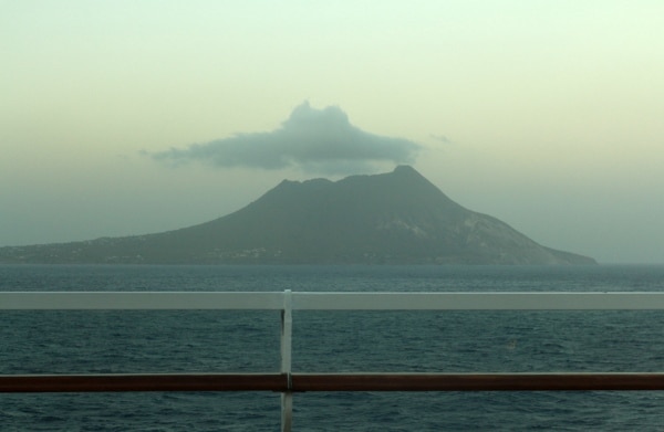 view of the dormant volcano on Sint Eustatius from a cruise ship