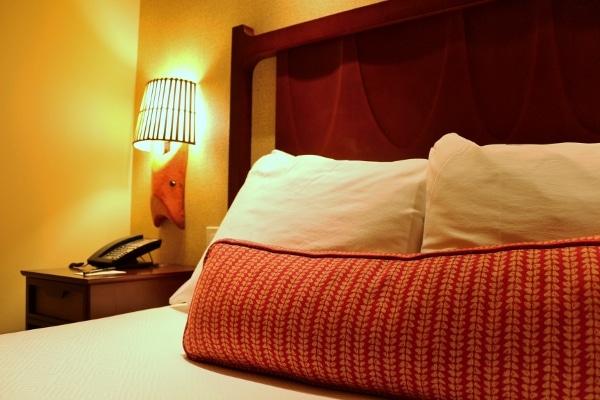 closeup of a hotel bed
