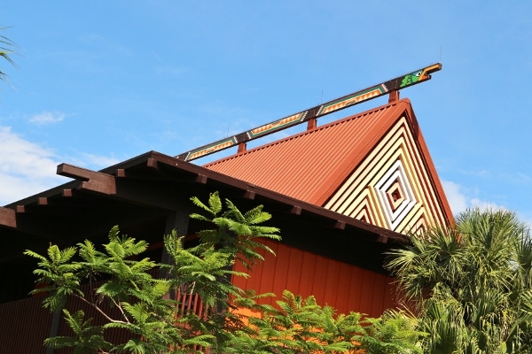 closeup of one of the longhouses at the Polynesian Village Resort