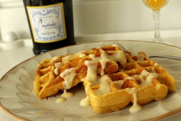 a closeup of a plate of sour cream orange waffles