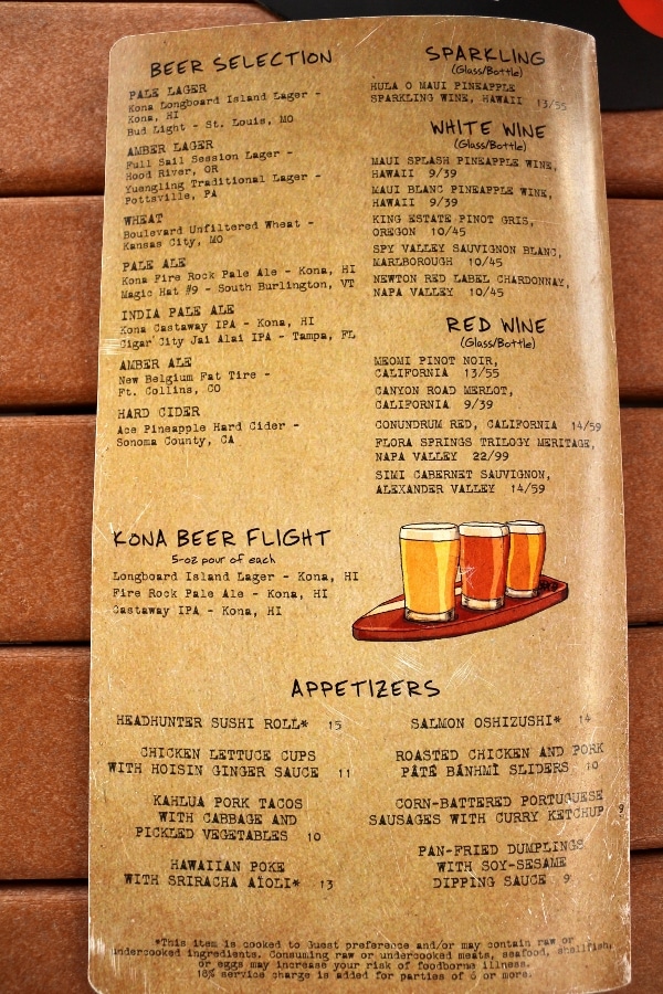 a drink and appetizers menu