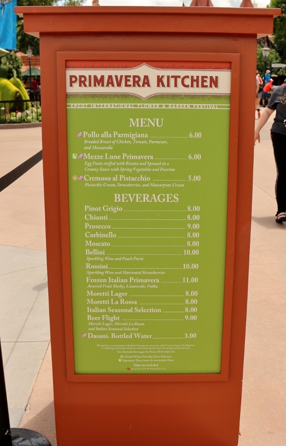 the Primavera Kitchen food booth menu
