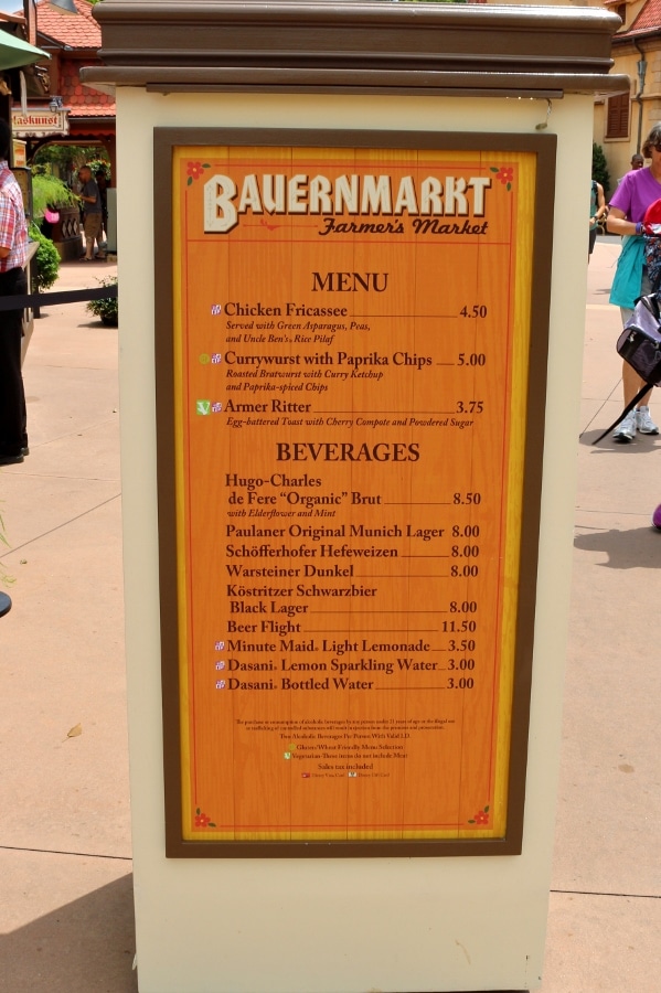 the Baurnmarkt food booth menu