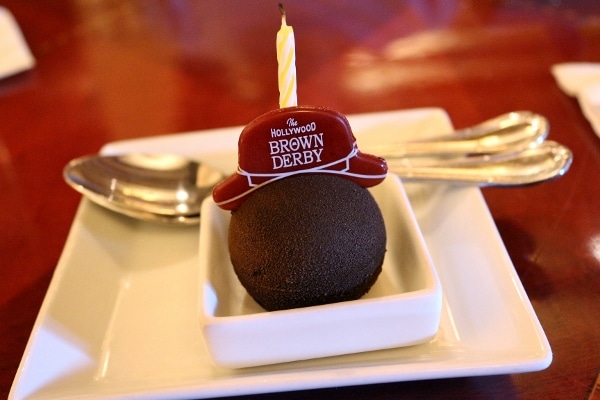 a chocolate truffle with a little hat that says The Hollywood Brown Derby