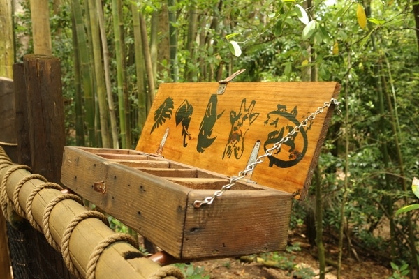 A wooden container with images of different animals on it