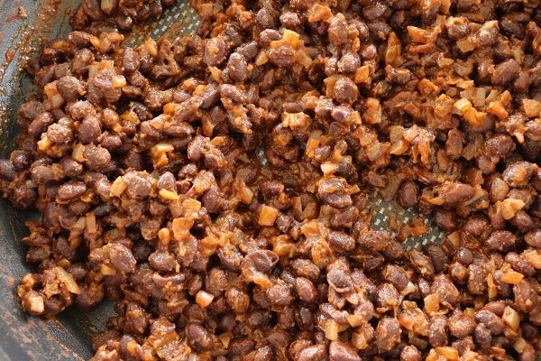 black bean empanada filling in a skillet