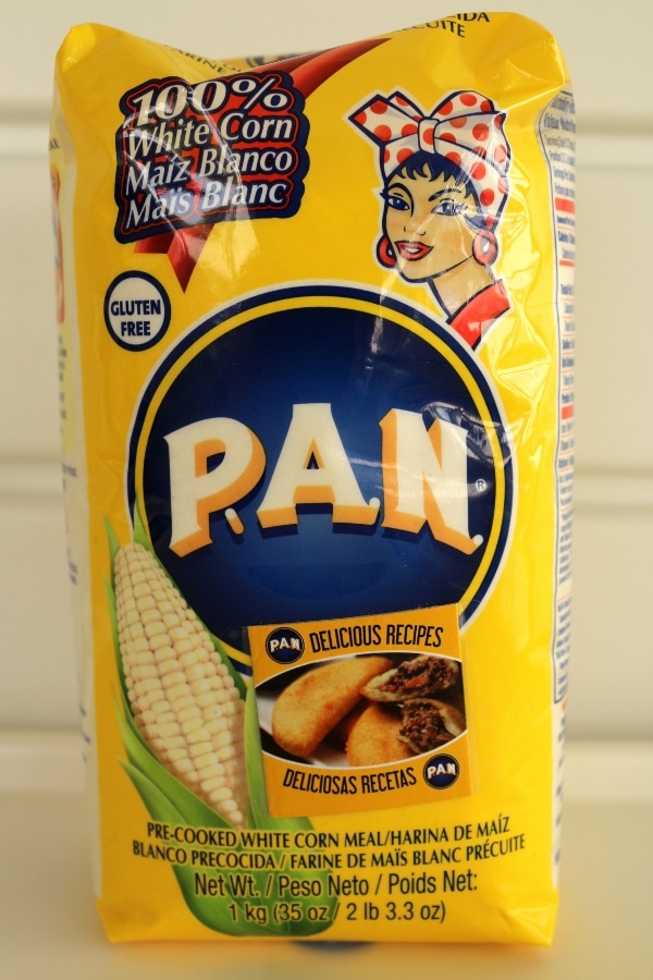 a bag of PAN brand pre-cooked white cornmeal