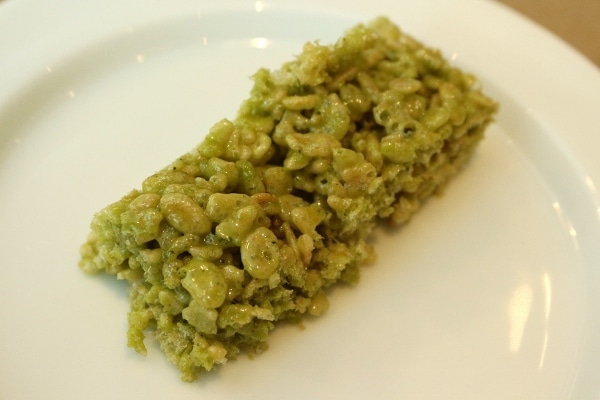 a matcha rice krispie treat on a plate